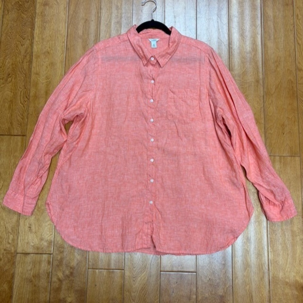 LL Bean Womens Linen Shirt Size 2X Button Coastal Beach Lightweight Breathable
